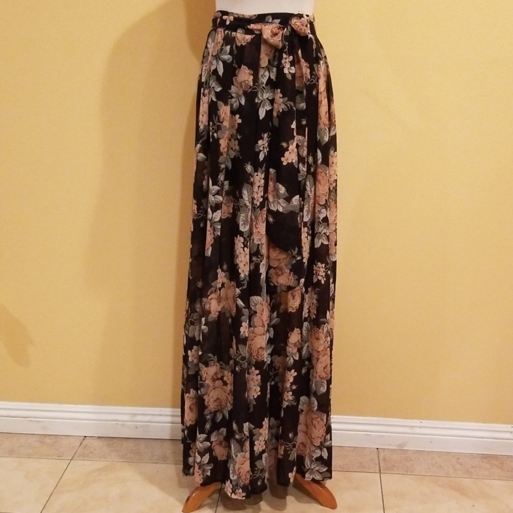 Windsor Black and Light Pink Floral Maxi Skirt